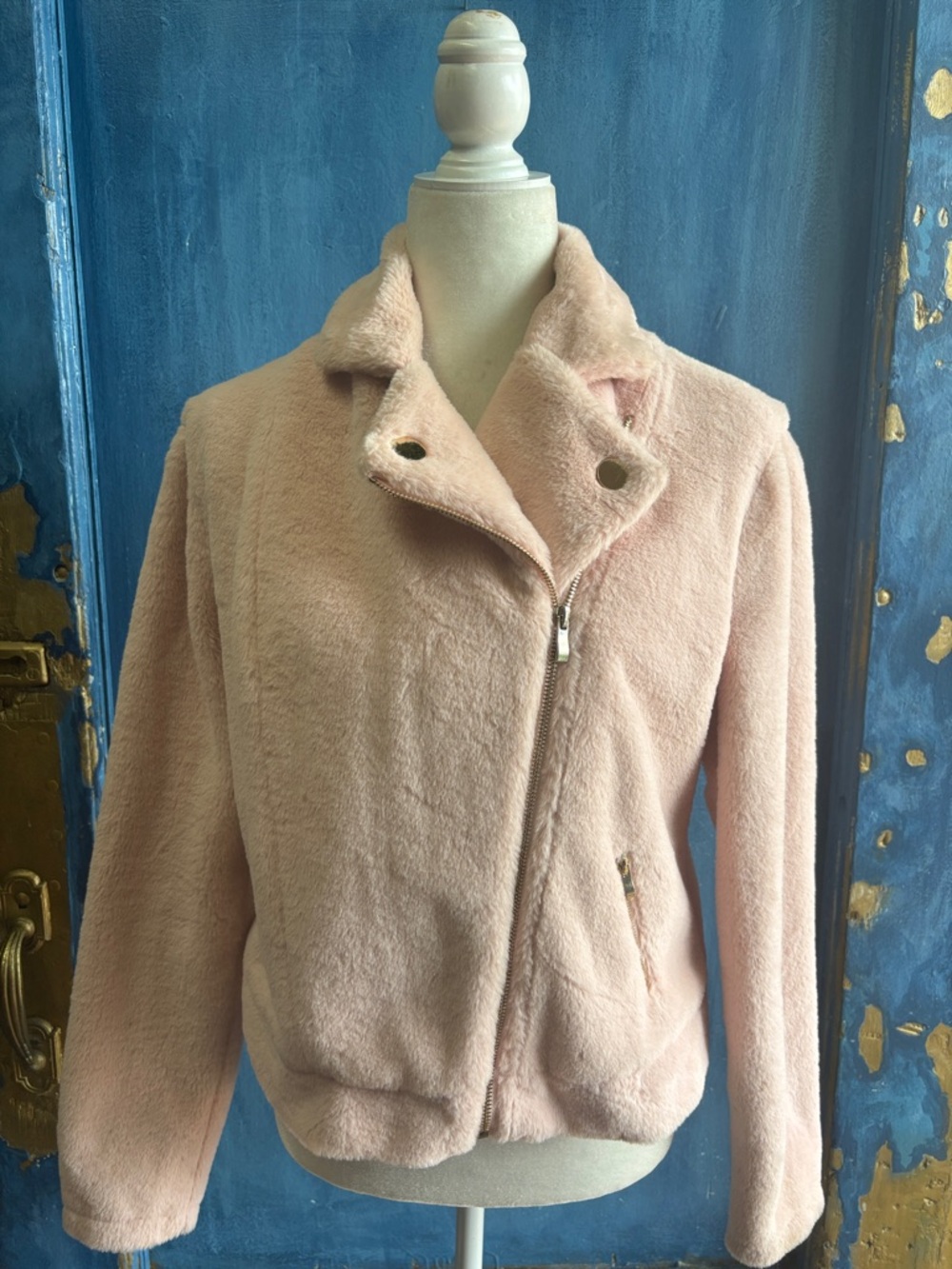 Soft Pink Plush Zip-Front Women's Jacket